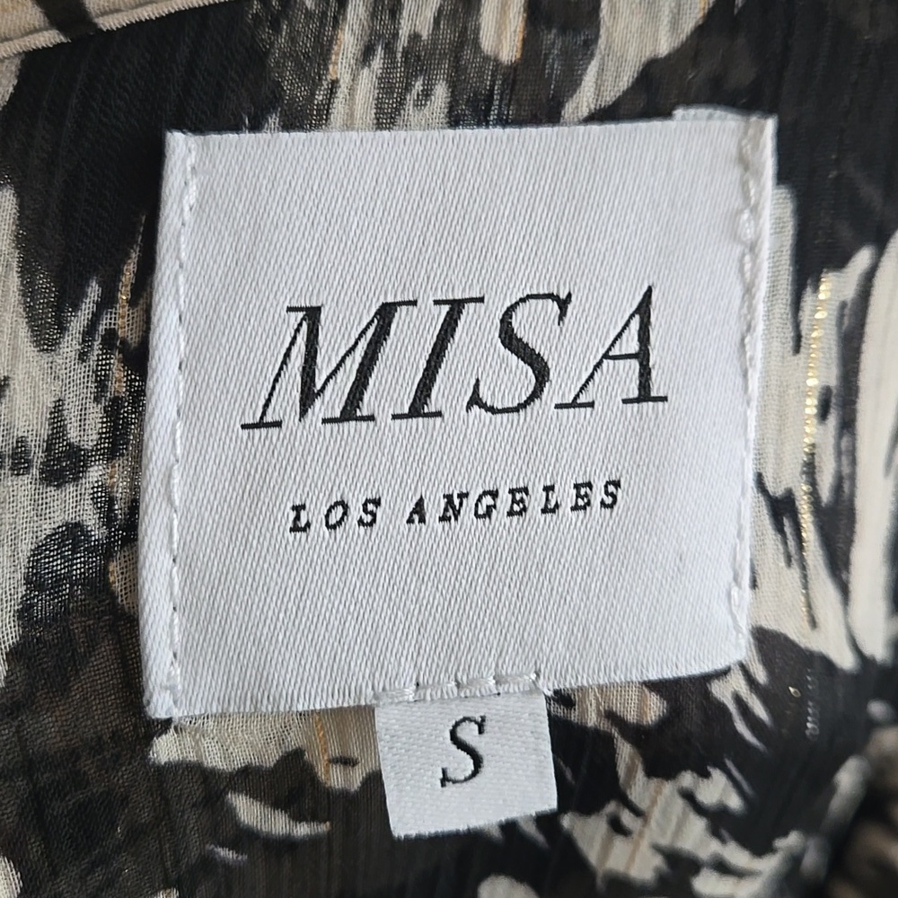 Misa Los Angeles Mita Black & White Lurex Mini Shirt Dress – Tiered Ruffle Hem - Picture 9 of 10